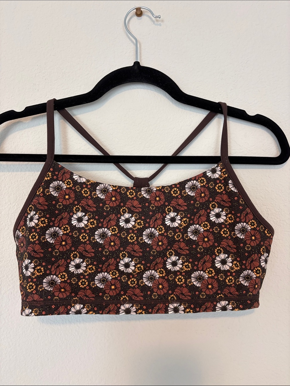 BUFFBUNNY High Roller Reversible Sports Bra Brown Petal Print | SIZE M